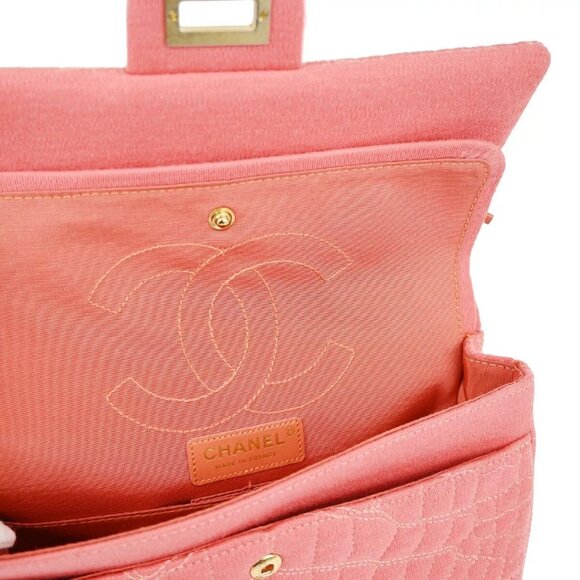 CHANEL Logo 2.55 Double Flap Chain Shoulder Bag Canvas Leather Pink - Picture 15 of 16